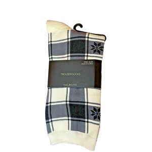 Talbots Womens Black/White Plaid Snowflakes Trouser Socks One Size fits 9-11.
